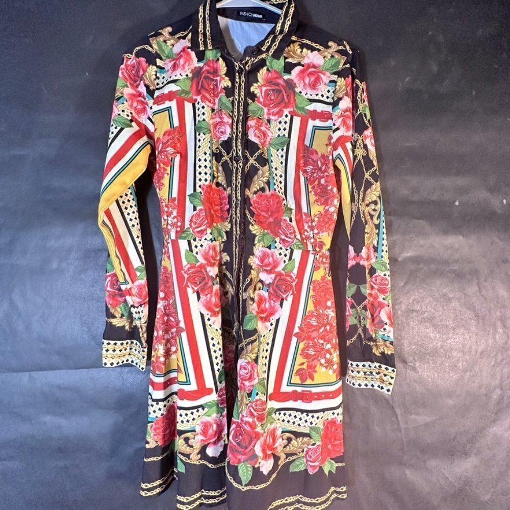Fashion Nova Baroque Dress Size XS Extra Small Long Sleeve Rococo Floral Black - Picture 2 of 8